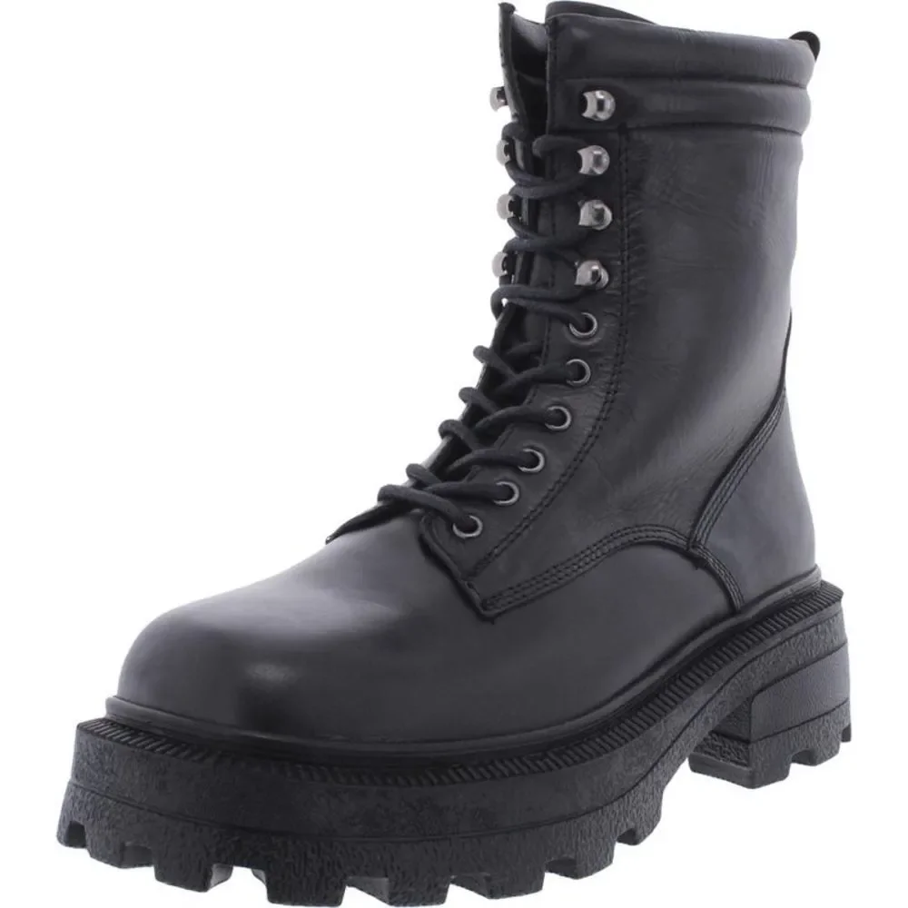 Steve Madden Womens Ramon Black Leather Combat & Lace-up Boots Shoes NWT - Picture 1 of 3